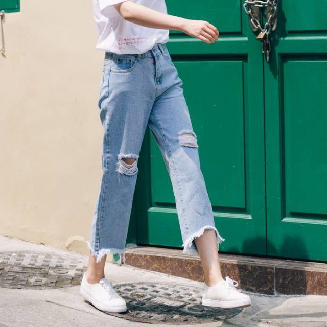 (Có sẵn)Quần jeans rộng chân dáng lững ulzzang