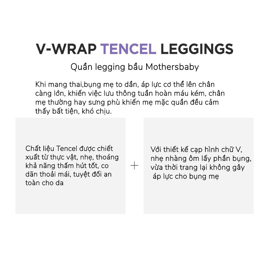 Quần Legging Bầu Cạp V, Ngắn, Không Siết Bụng, Chất Liệu Tencel Nhẹ, Mát, Co Dãn Tốt - Thương Hiệu Mothersbaby Hàn Quốc