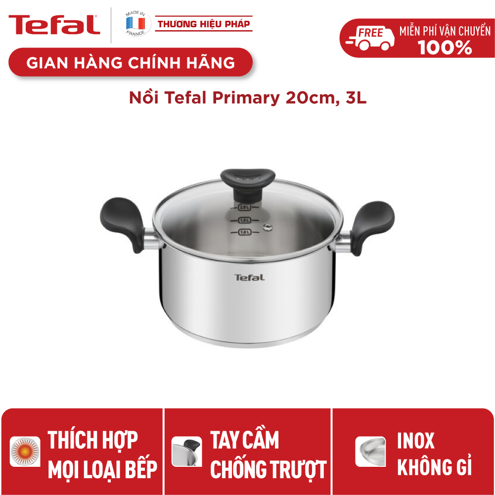 Nồi inox Tefal Primary 20cm, 3L, dùng cho mọi loại bếp- Hàng chính hãng