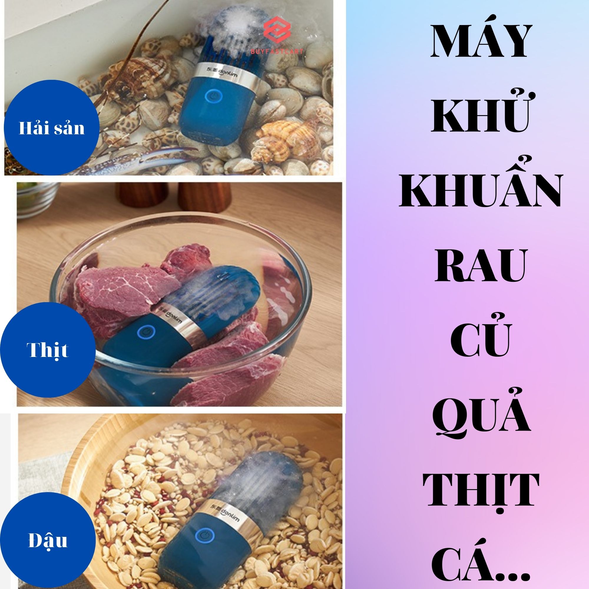 Máy khử khuẩn, làm sạch rau củ, thịt cá Buyfastcart Donlim, thiết bị đa năng bảo vệ sức khỏe cho bữa ăn gia đình bạn - Hàng chính hãng