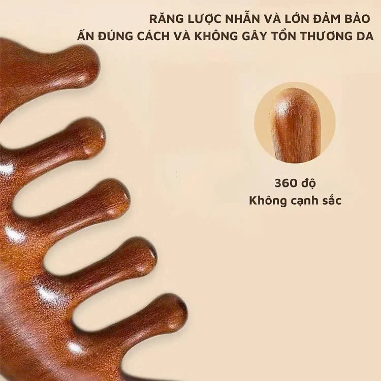 Lược Gỗ Đàn Hương Đầu Cá Heo Massage Kinh Tuyến, Da Đầu - Hàng Chính Hãng