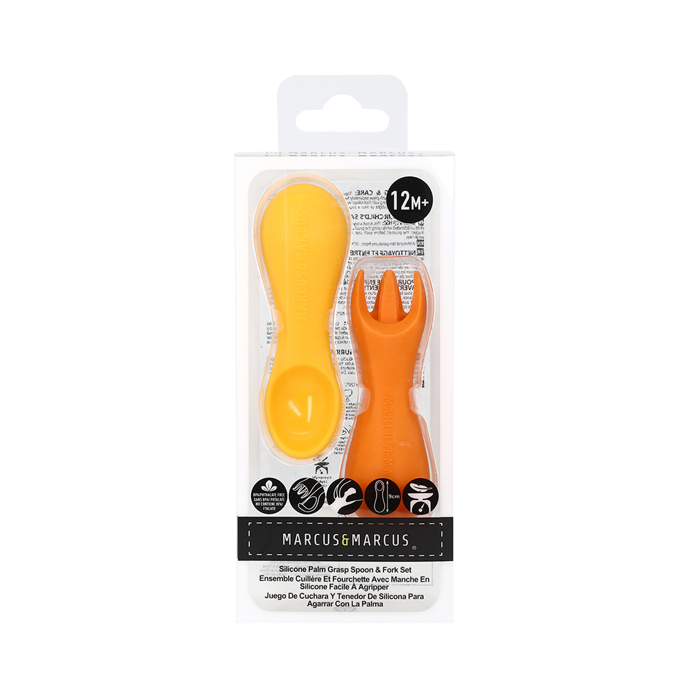 Bộ thìa nĩa tập ăn silicon cho bé Palm Grasp Marcus &amp; Marcus, từ 12 tháng - Lola