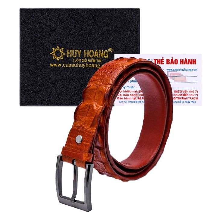 HC4841 - Dây nịt nam da cá sấu Huy Hoàng nguyên con 3,5P bát gài đầu kim màu vàng bò