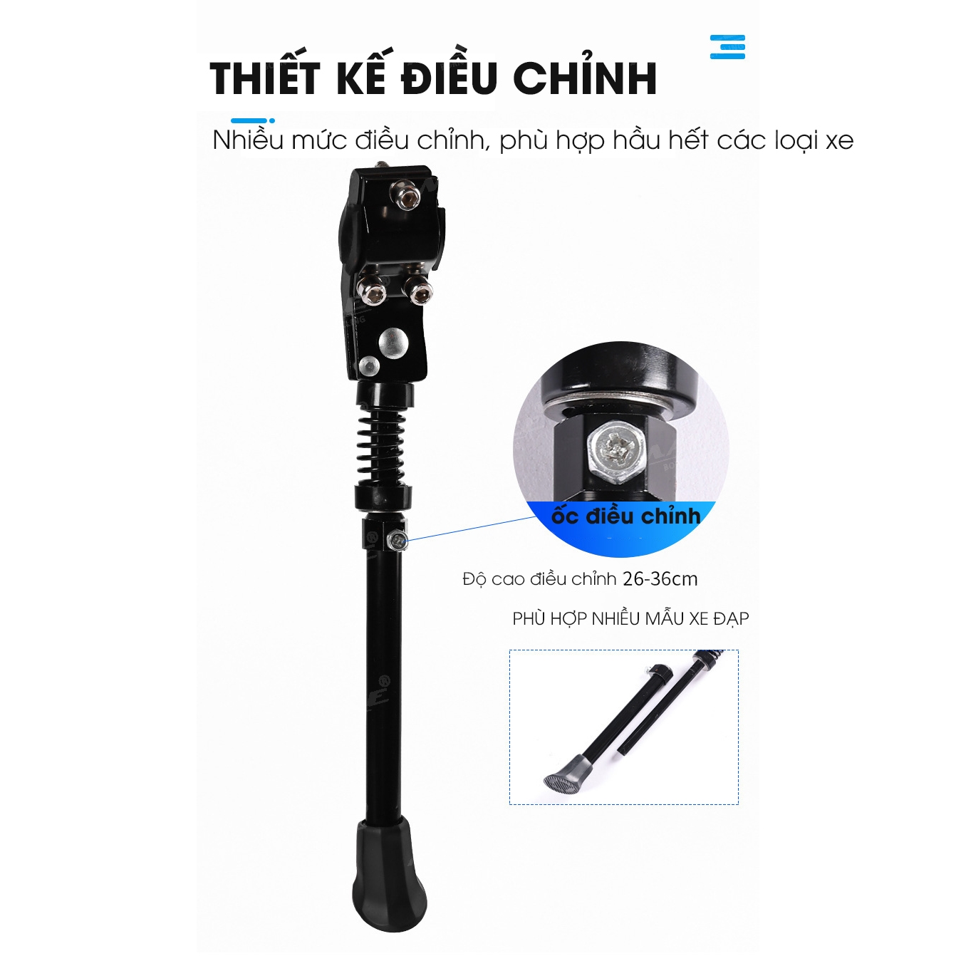 Chân chống xe đạp KW-614 điều chỉnh độ cao 26-36cm lắp đặt đơn giản, chất liệu nhôm, phù hợp nhiều loại xe đạp Mai Lee