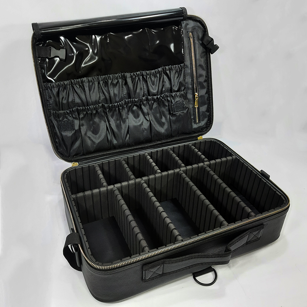 Cốp Vali 3 Lớp Da PU Cao Cấp Không Thấm Nước  Đựng Đồ Makeup, Nail, Nối Mi, Phun Xăm Tiện Lợi Chia Ngăn Linh Hoạt Xếp Tùy Ý, Màu Đen Phối Trắng, Độ Bền Cao, Tay Cầm Chắc Chắn, Có Dây Đeo