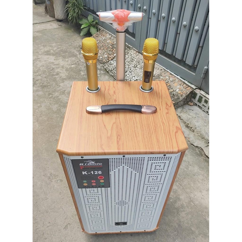 Loa kéo vali karaoke di dộng kiomic K126 thùng gỗ 3 tấc công suất lớn tặng kèm 2 micro UHF không dây bảo hành 12 tháng