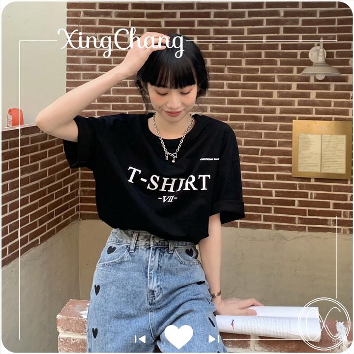 Áo phông nữ form rộng tay lỡ, Áo phông hè chất mịn đẹp nữ tính in T-Shirt mã TLW.28