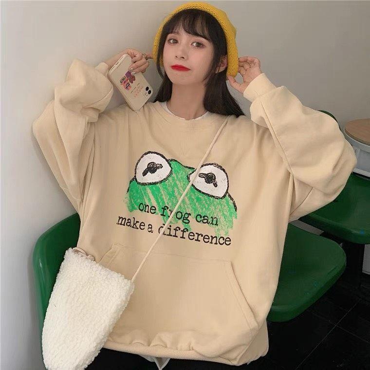 Áo Sweater Nỉ Ngoại In Hình Mắt Ếch
