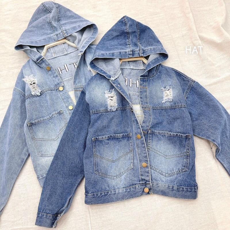 áo khoát jeans nữ có nón/ mũ cao cấp thêu hoạ tiết thời trang 2021