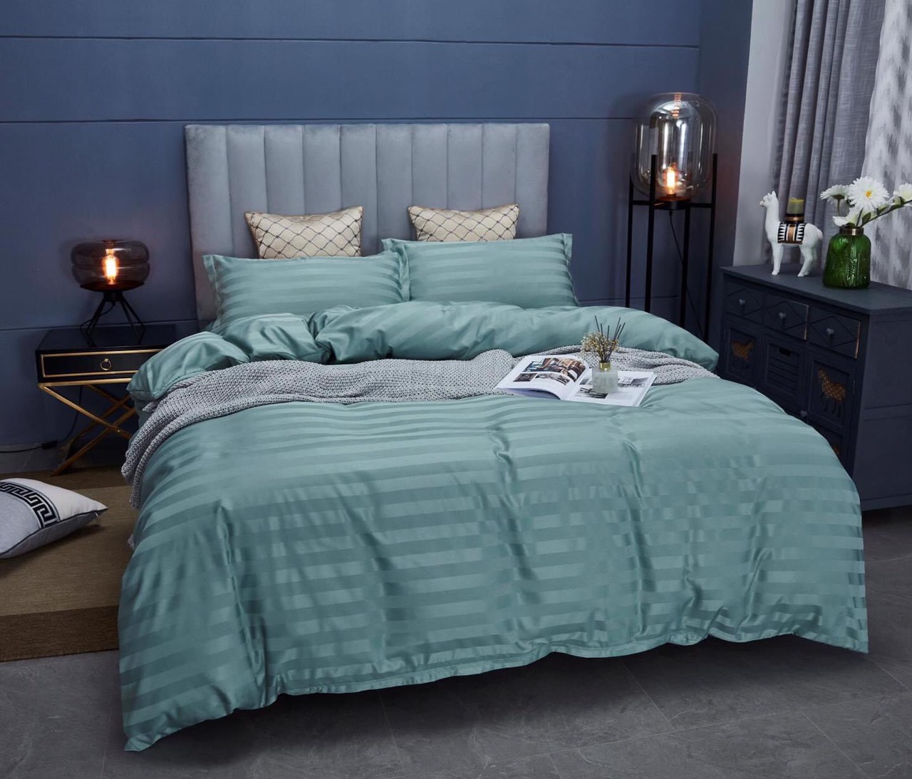 Bộ 5 món vỏ chăn drap gối cotton lụa 3F sọc 3 phân cao cấp A - dành cho khách sạn, homestay, nhà nghỉ + tặng kèm 1 túi thơm thảo dược