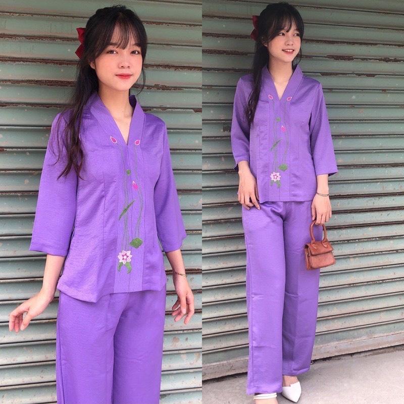 ĐỒ LAM ĐI CHÙA Bà Lai Lụa thêu Sen