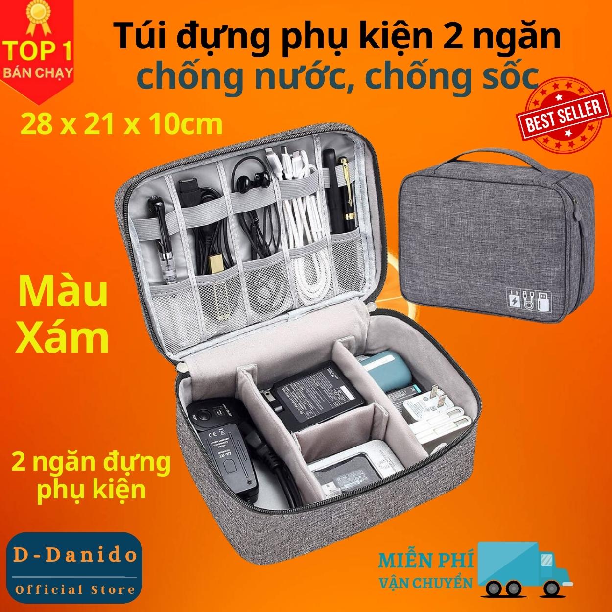 Túi đựng phụ kiện điện thoại 2 ngăn lớn vải Oxford cải tiến kích thước 27cm nhiều ngăn chống nước, chống sốc - Hàng chính hãng D Danido