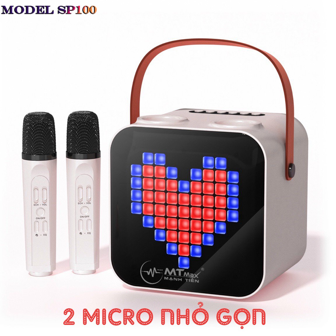 Loa Bluetooth Không Dây karaoke mini xách tay MTMAX SP100 kèm 2 micro không dây có đèn led nhỏ nhắn tiện lợi phục vụ nhu cầu ca hát mọi lúc mọi nơi hàng chính hãng