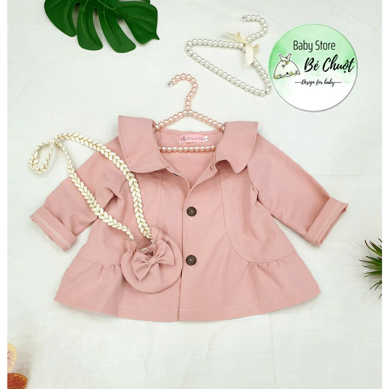 Áo Khoác Hồng Baby KÈM Túi Tỏi phong cách Hàn Quốc cho bé gái