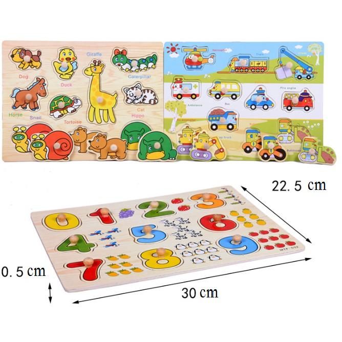 BN11 - Bảng núm gỗ 23x30 cm nhiều chủ đề cho bé - đồ chơi lắp ghép hình giáo dục