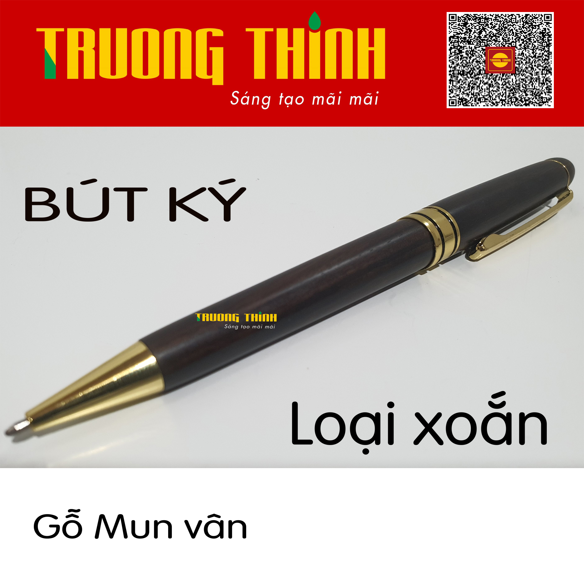 Bút Ký Gỗ Mun Vân Cao Cấp Sang Trọng Bền Đẹp Chính Hãng Trường Thịnh Đẳng Cấp Doanh Nhân. Loại Xoắn 15 cm