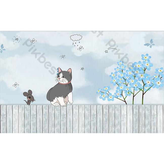 Tranh dán tường Mèo hoạt hình tranh trang trí phòng em bé, tranh dán tường 3d hiện đại MS936975