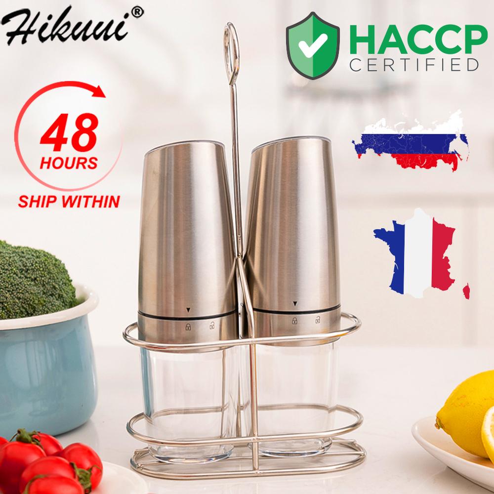 Tự Động Muối Tiêu Cối Xay Máy Mài Điện Thép Không Gỉ LED Trọng Lực Vận Hành Nhà Máy Đựng Gia Vị Nhà Bếp Bộ Dụng Cụ Nấu Ăn