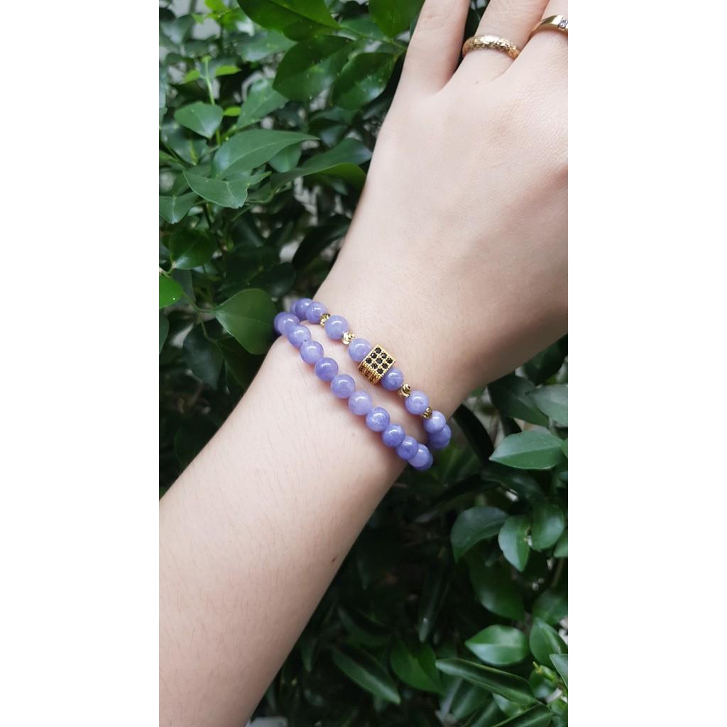 Vòng tay quấn 2 vòng thời trang tím nhạt mix charm hợp kim mạ vàng cao cấp