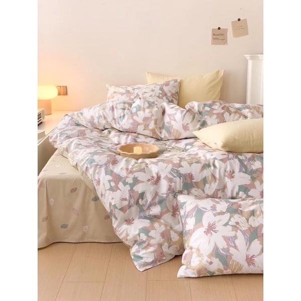 Bộ Chăn Ga Gối Cotton Living 100%cotton Hàng Nhập Khẩu Cao Cấp 4 Món Hoa Nâu
