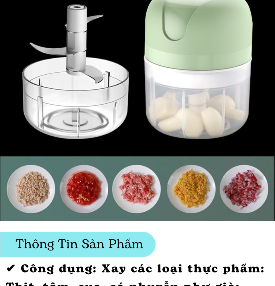 Máy Xay Tỏi Ớt Cầm Tay Sạc Điện 250ml 50w Mẫu Mới - PaKaSa - Hàng Chính Hãng