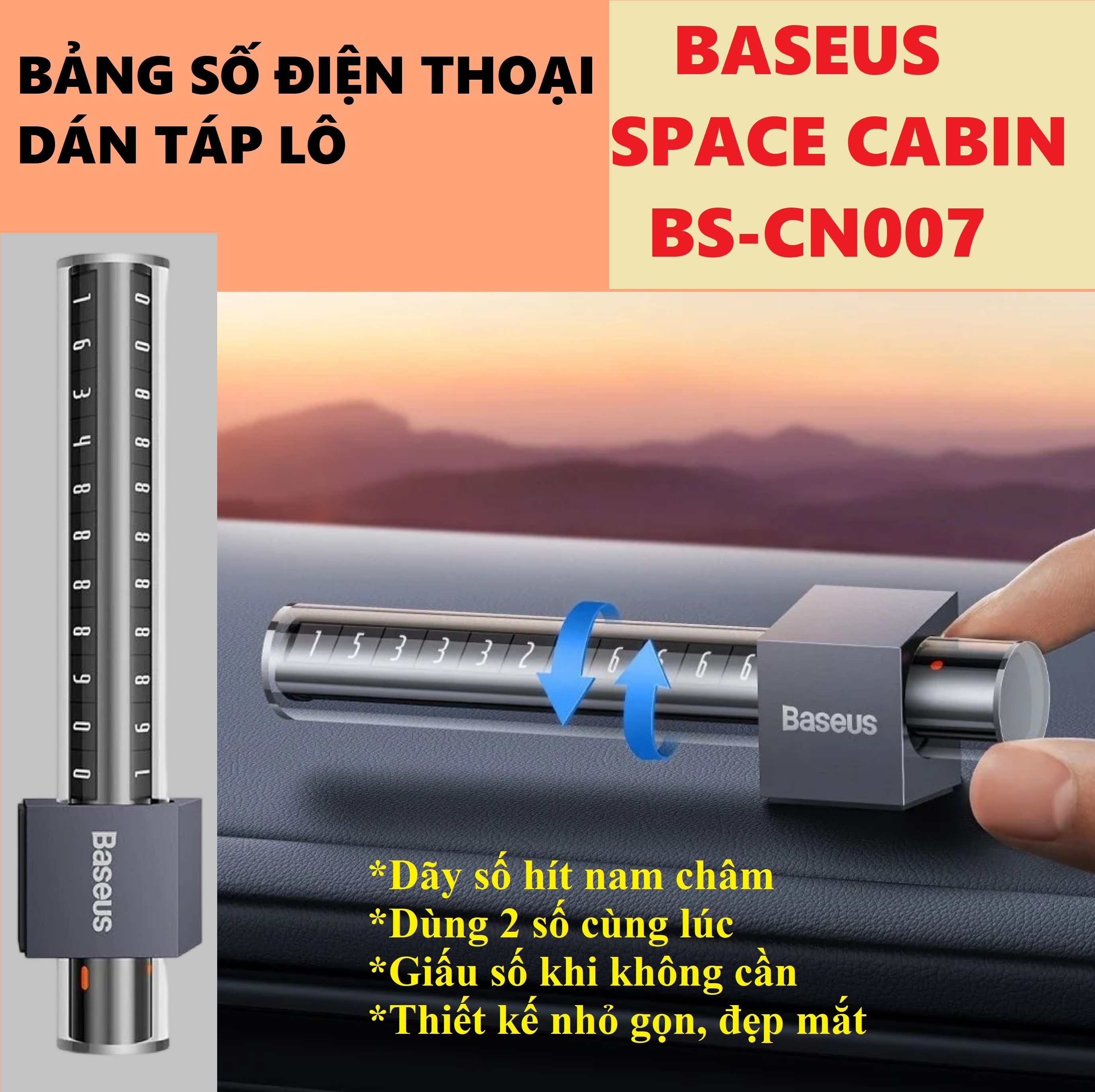 Bảng số nam châm 2 mặt dán táp lô xe hơi vỏ trong dùng cho 2 số Baseus Space Cabin BS-CN007 _ Hàng chính hãng