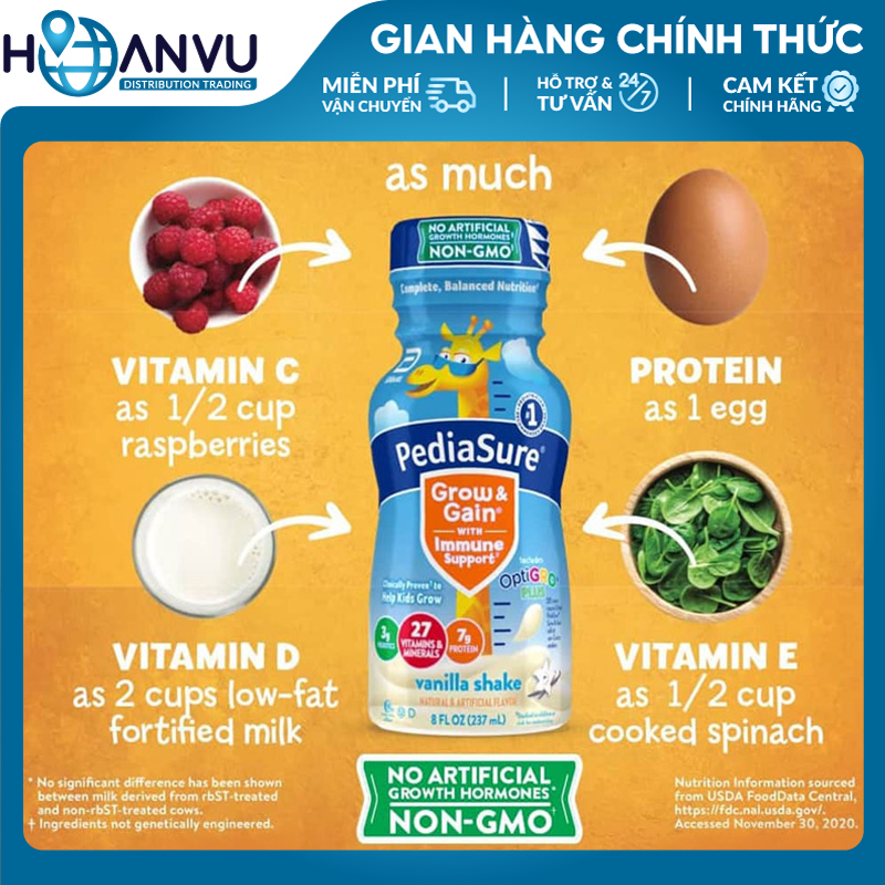 Sữa nước Pediasure Grow &amp; Gain Optigro Vanilla Shake (237ml) - Mỹ