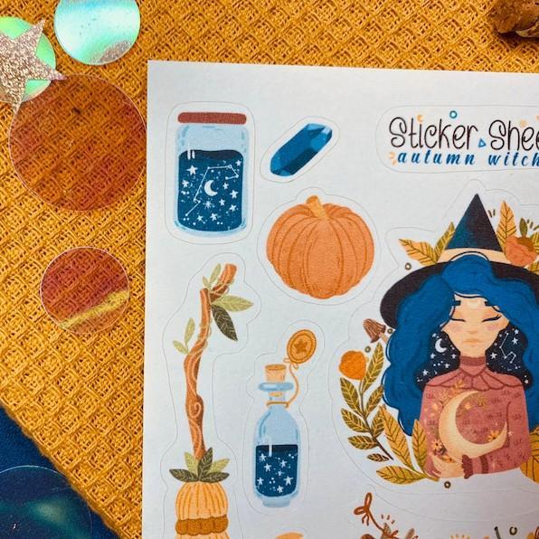 Sticker sheet autumn witch - chuyên dán, trang trí sổ nhật kí, sổ tay | Bullet journal sticker - unim056