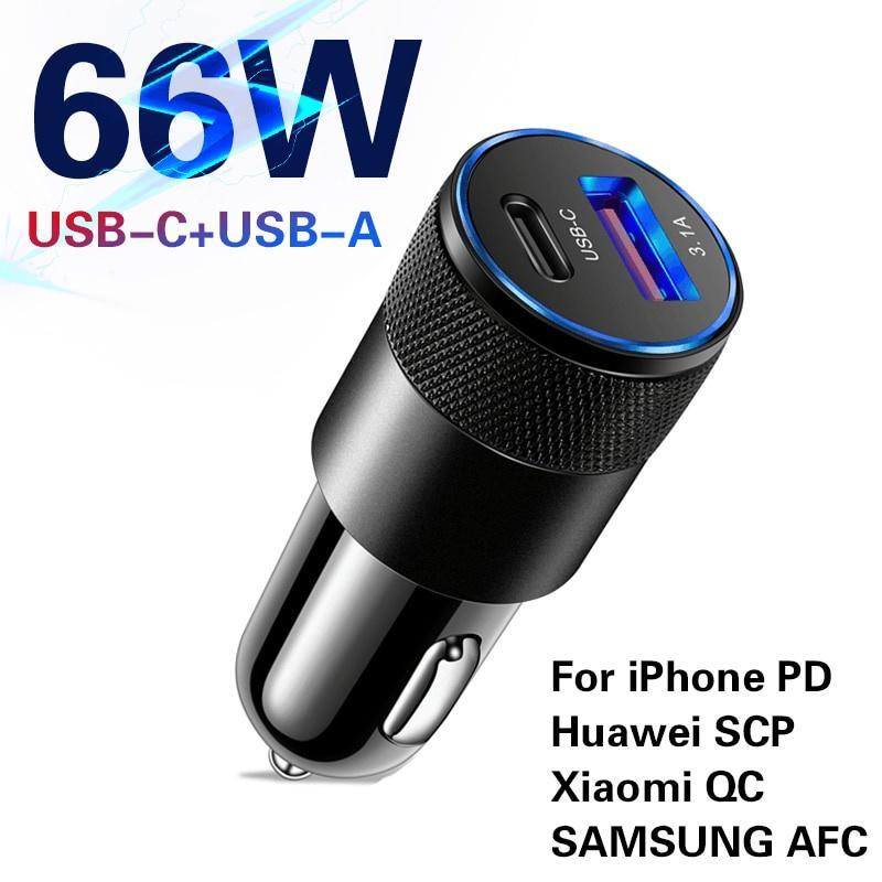 Tẩu Sạc Nhanh USB C 66W PD 3.0 Hai Cổng USB Cho iPhone 13 12 Pro Max Xiaomi 12