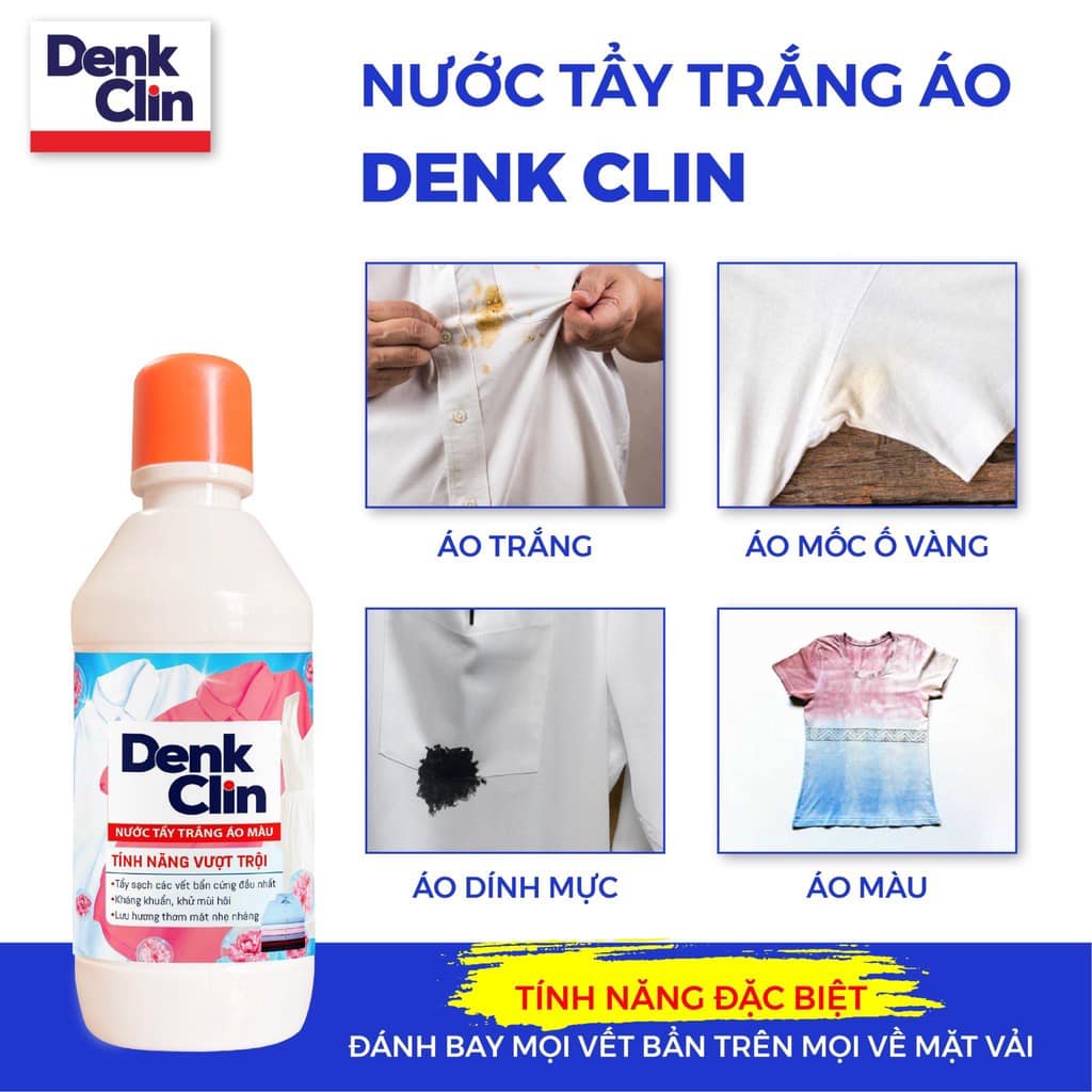 NƯỚC TẨY SẠCH VẾT BẨN TRÊN QUẦN ÁO DENKCLIN, DÙNG CẢ QUẦN ÁO TRẮNG VÀ MÀU