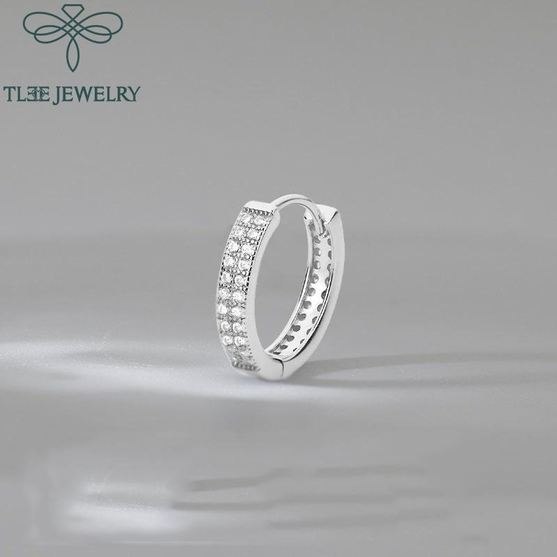 Khuyên tai bạc unisex TLEE nạm đá tròn bản to đính đá sang trọng TleeJewelry B0138