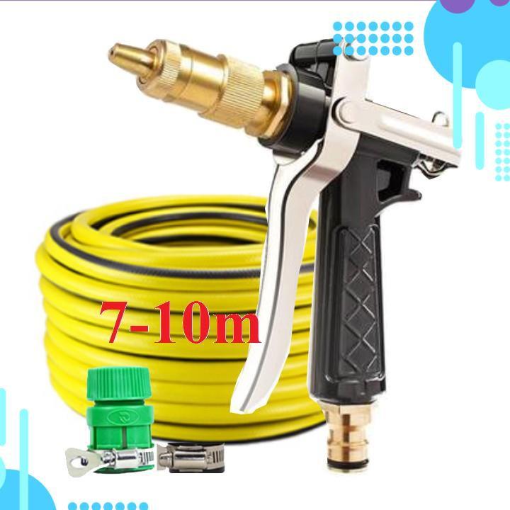 Bộ dây vòi xịt nước rửa xe, tưới cây . tăng áp 3 lần, loại 7m, 10m 206236 đầu đồng,đai, nối vòi,