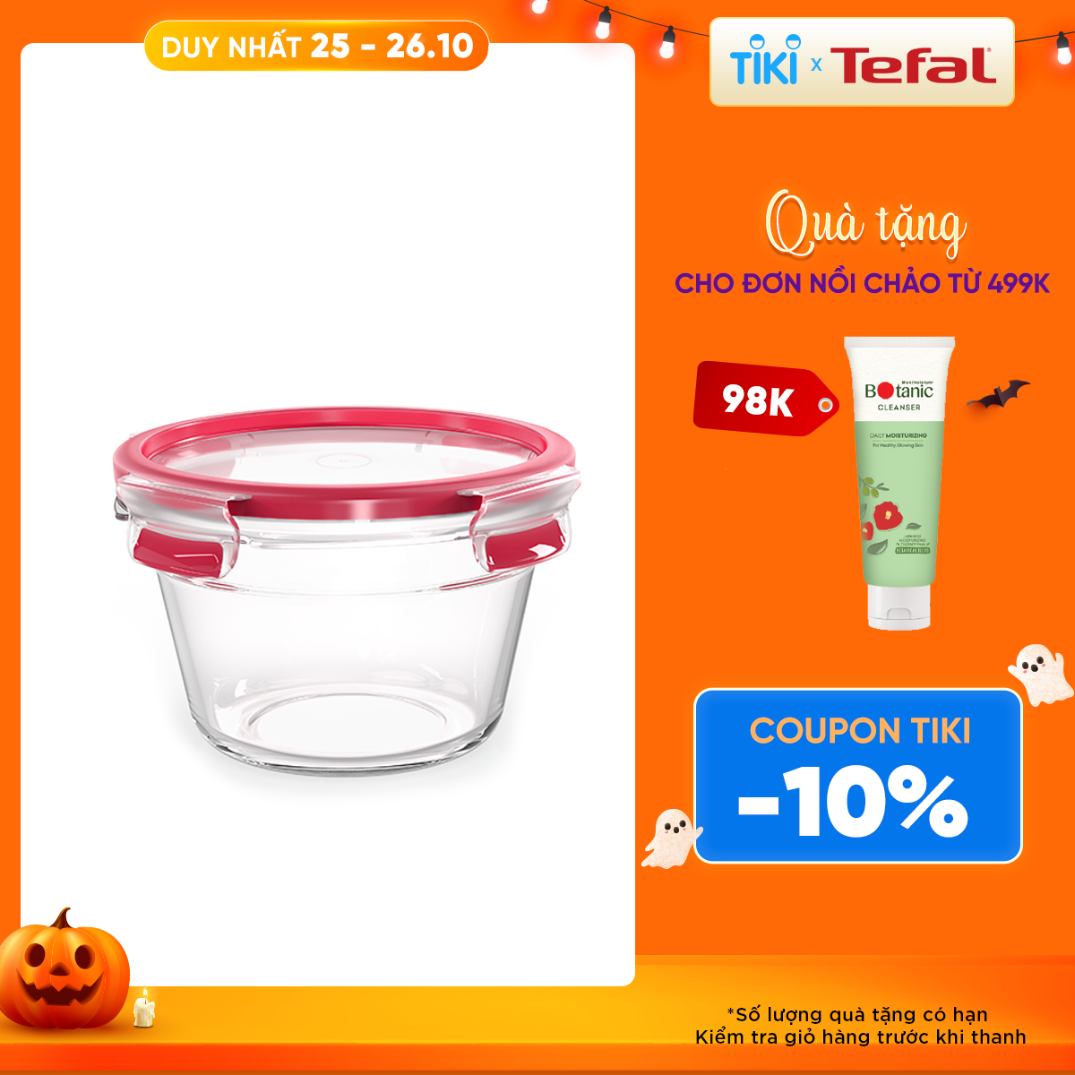 Hộp bảo quản thực phẩm thủy tinh Tefal Masterseal Glass 900ml - Hàng chính hãng