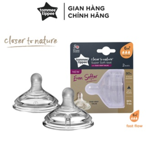 COMBO Bình sữa thuỷ tinh ty siêu mềm tự nhiên Tommee Tippee Closer to Nature 250ml &amp; Núm ty silicon thay thế 6M+