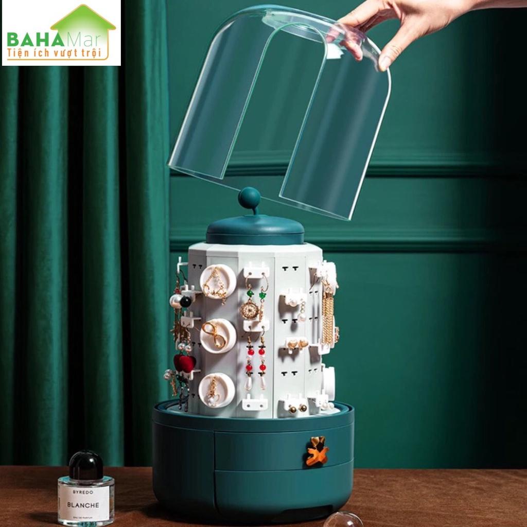 HỘP ĐỰNG TRANG SỨC ĐỂ BÀN XOAY 360 ĐỘ "BAHAMAR" An toàn trang sức, thiết kế móc có thể treo các đồ trang sức trong hộp