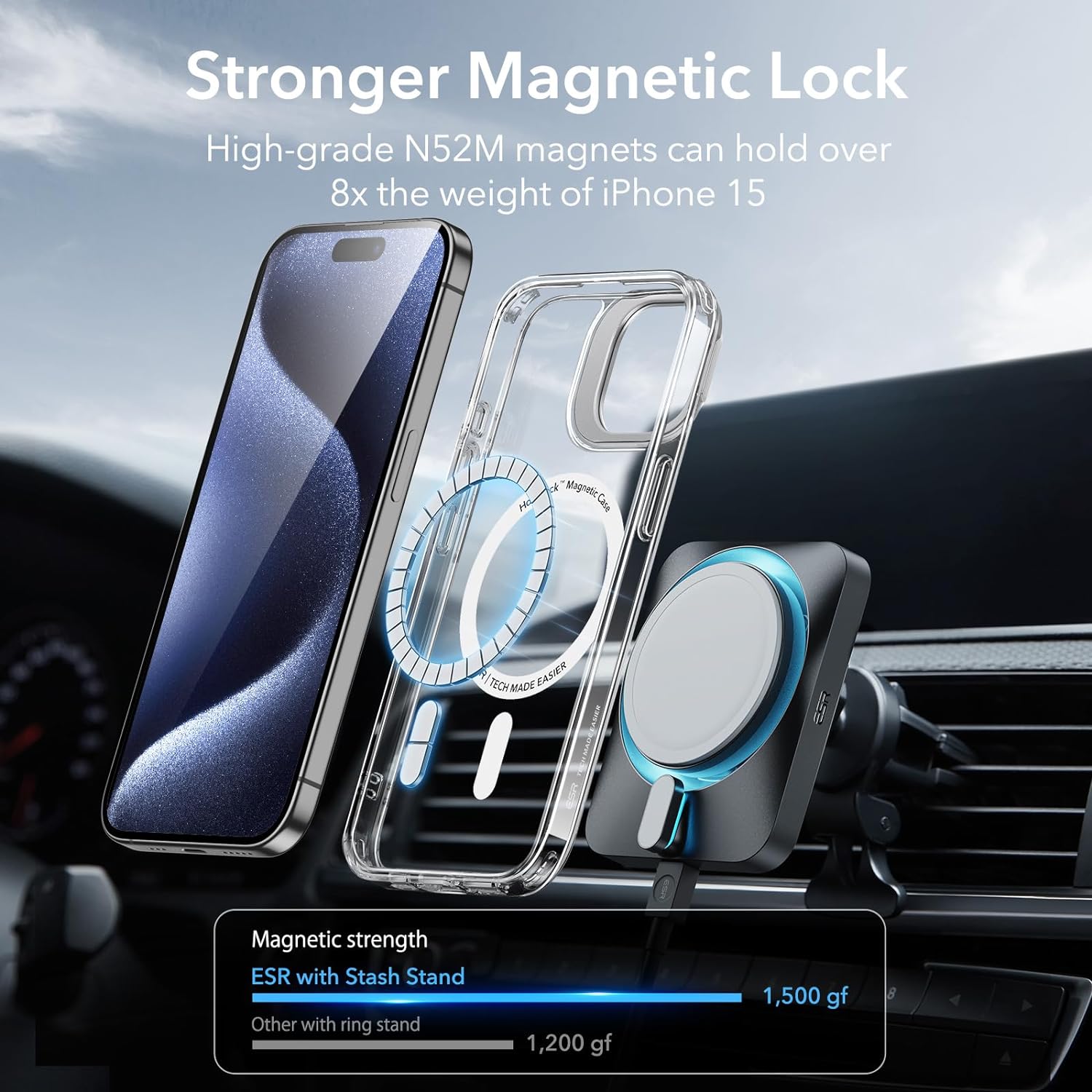 Ốp Lưng cho iPhone 15 Pro Max ESR Classic Hybrid Case Stash Stand with HaloLock - Hàng Chính Hãng