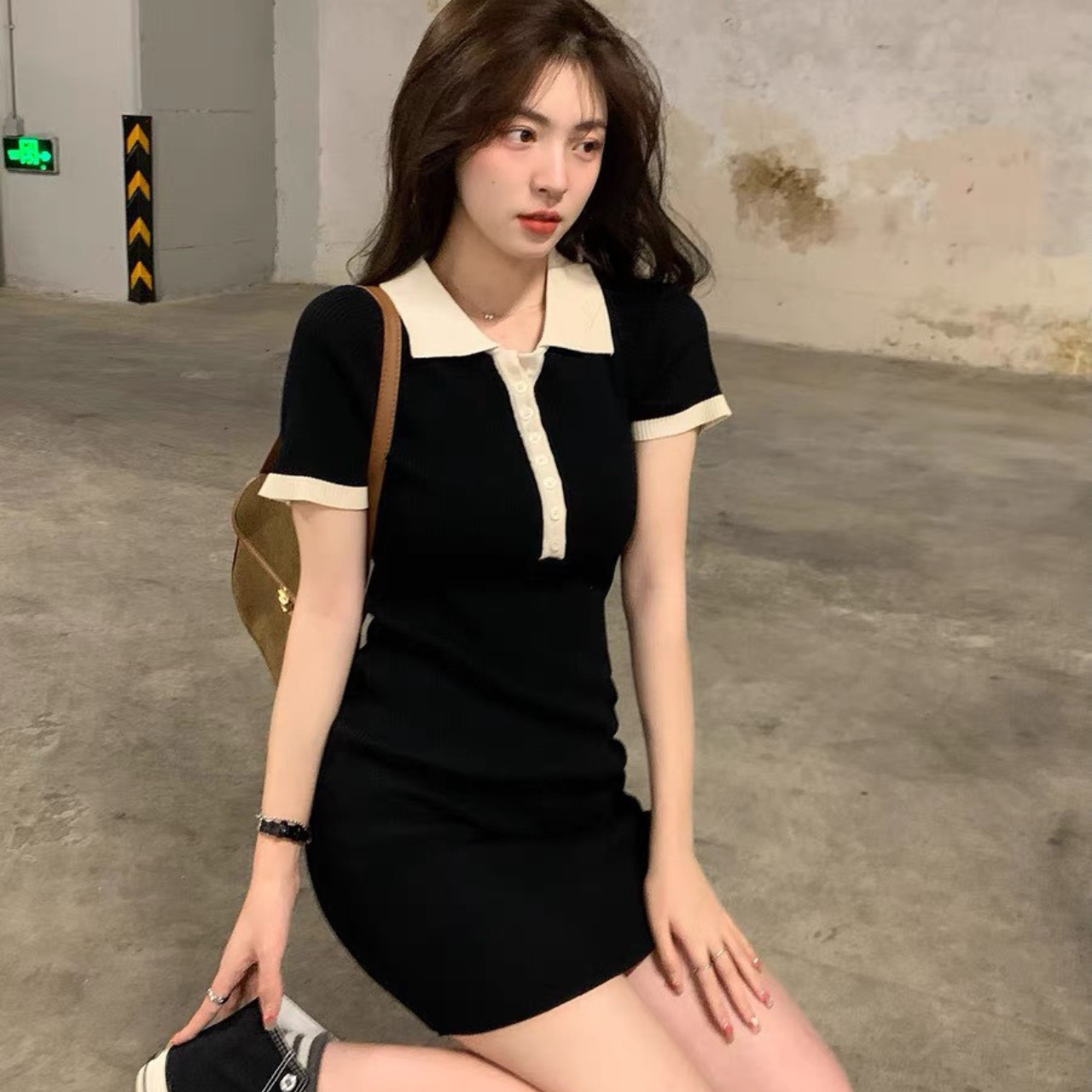 Đầm body tay ngắn cúc khuy chất thun mặc tôn dáng freesize <53kg