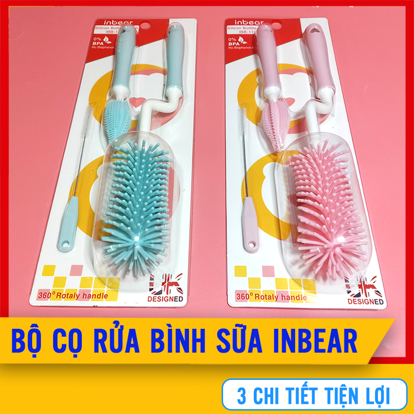 [HÀNG CAO CẤP] Bộ Cọ Bình Sữa, Núm Ti Silicone Cao Cấp INBEAR 3 Chi Tiết Siêu Bền - Bộ Dụng Cụ Vệ Sinh Bình Sữa, Núm Ti Cho Bé