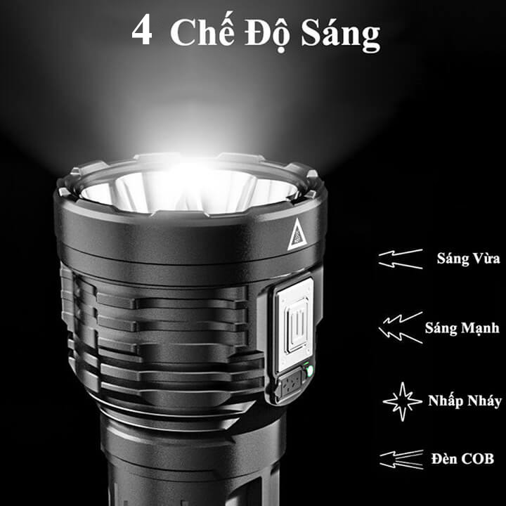 Đèn Pin Cầm Tay Mini Siêu Sáng Chiếu Xa 500m, 4 Chế Độ, Chống Thấm Nước, 8 Bóng Đèn LED Có COB Đèn Cạnh