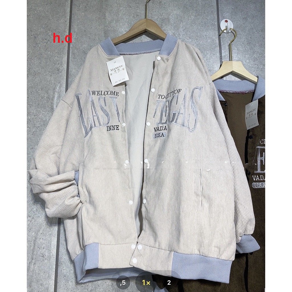 Áo Khoác Nữ Mùa Đông Bomber Nhung Tăm Unisex Dáng Rộng Cao Cấp