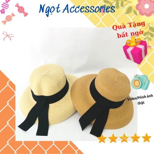 Mũ Cói Rộng Vành Nón Cối Đi Biển Cho Nữ Phối Nơ Ngắn Ngọt Accessories Chống Nắng Mùa Hè