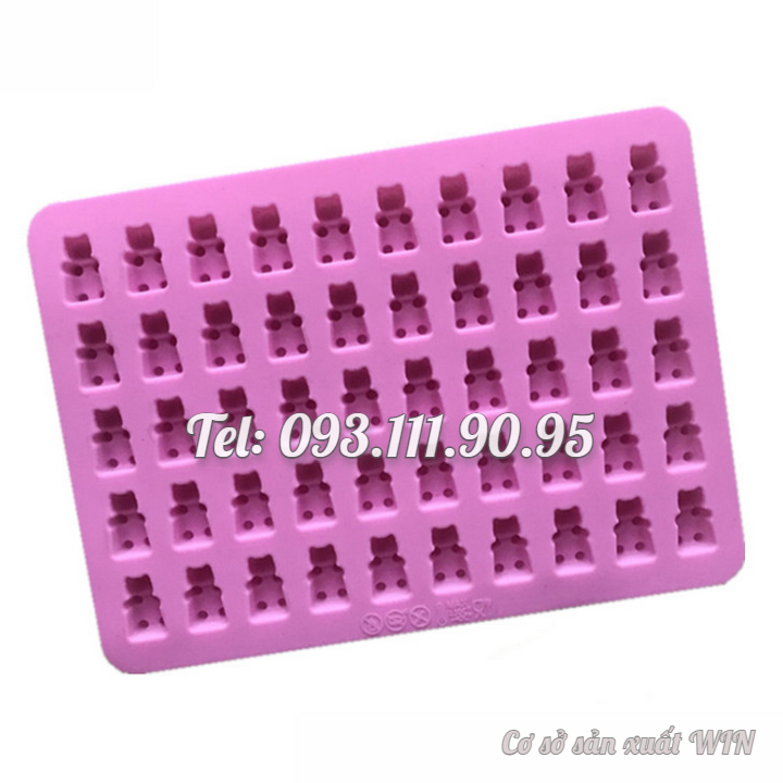 Khuôn silicon làm rau câu, kẹo dẻo chip chip, socola 50 gấu con – Mã số 1222
