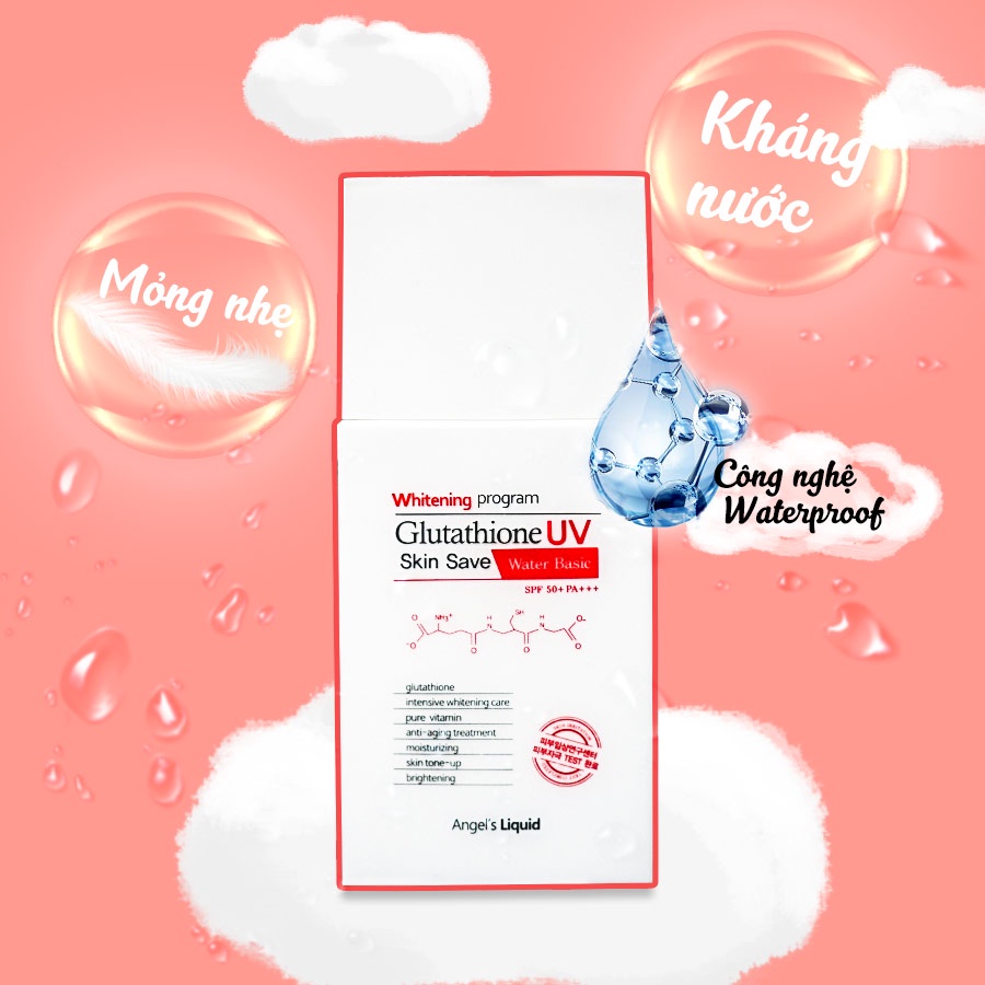 Kem chống nắng kiềm dầu, kháng nước Angel's Liquid Whitening Program Glutathione Uv Skin Save Water Basic SPF50+ PA+++ 5