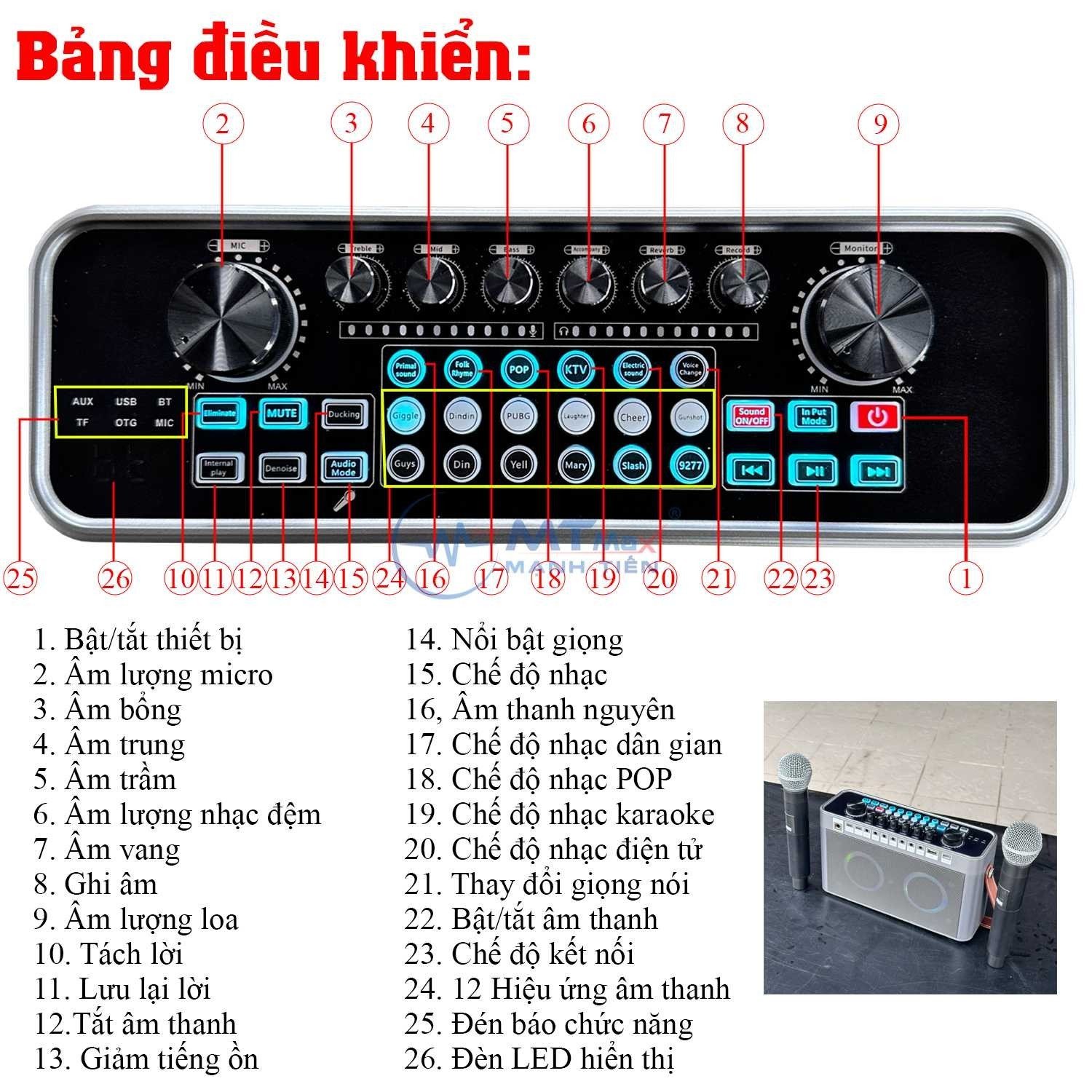 Loa Tích Hợp SoundCard SY9 - Live Stream, Karaoke, Chơi Nhạc Cực Sướng, Tặng Kèm 2 Micro Không Dây Chống Hú Rè Cực Tốt, BH 12 Tháng Hàng Chính Hãng