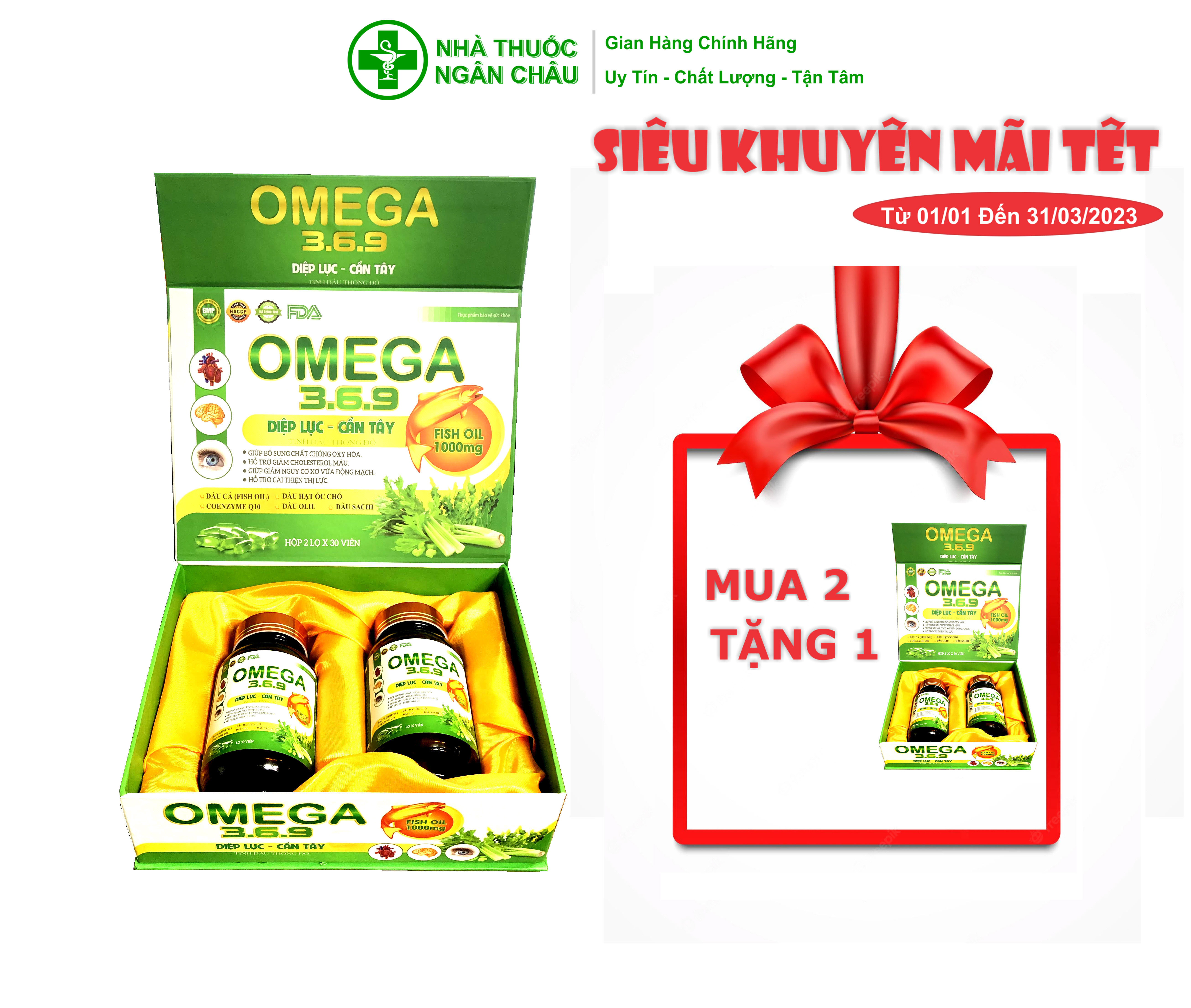 Viên Uống OMEGA 3.6.9 + Diệp Lục - Cần Tây - Tinh Dầu Thông Đỏ  - Cải Thiện Thị Lực, Giảm Cholesterol Máu, Chống Oxy Hoá