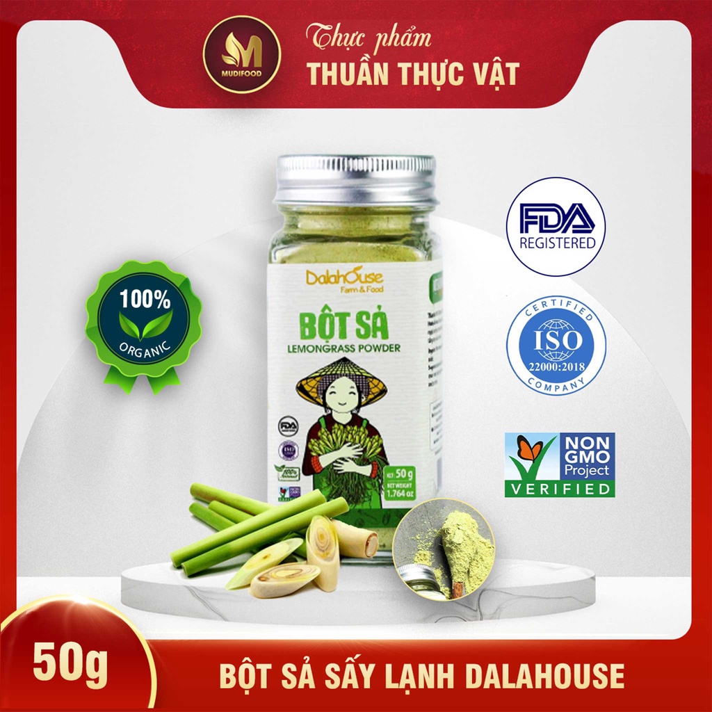 Bột Sả Sấy Lạnh Dalahouse 50 Gram, Bột Gia Vị Hữu Cơ Nguyên Chất Công Nghệ Tiêu Chuẩn Châu Âu - Tốt Cho Hệ Tiêu Hóa, Phòng Ngừa Ung Thư, Giúp Thải Độc, Detox, Giải Rượu, Hỗ Trợ Kháng Khuẩn, Kháng Viêm, Giúp Hạ Huyết Áp, Hạ Sốt, Tiêu Đờm, Khử Hôi Miệng