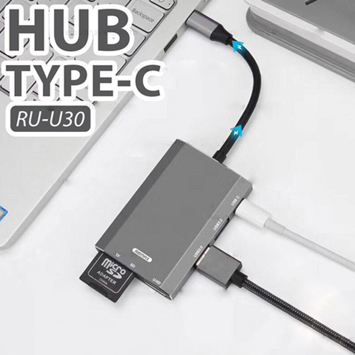 Hub chuyển đổi Remax RU-U30 6 in 1 cổng Type C ra USB 3.0 + HDMI + Đầu đọc thẻ nhớ - Hàng nhập khẩu