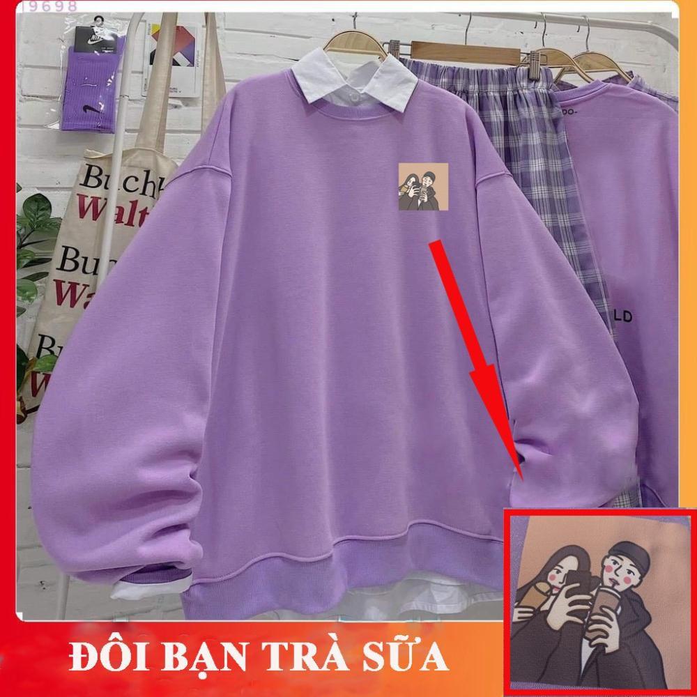 Áo sweater nỉ đôi bạn, áo sweater đôi bạn Trà Sữa siêu xinh