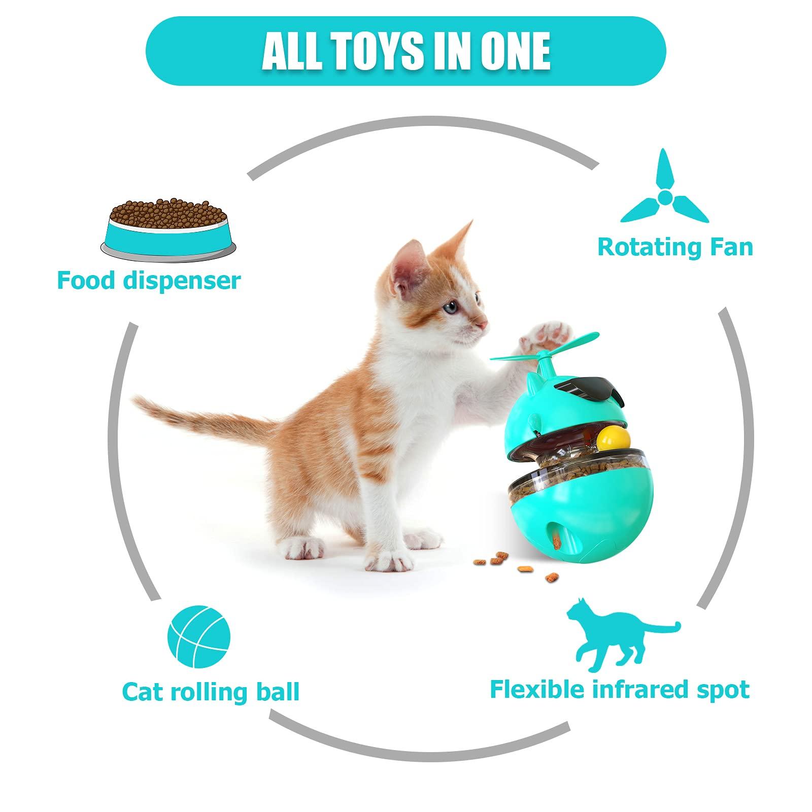 Đồ chơi Cat 4 -in -1, đồ chơi mèo tương tác tự động với swing, bộ phân phối thực phẩm có thể điều chỉnh, bàn xoay bàn xoay cho mèo, tải USB, màu xanh