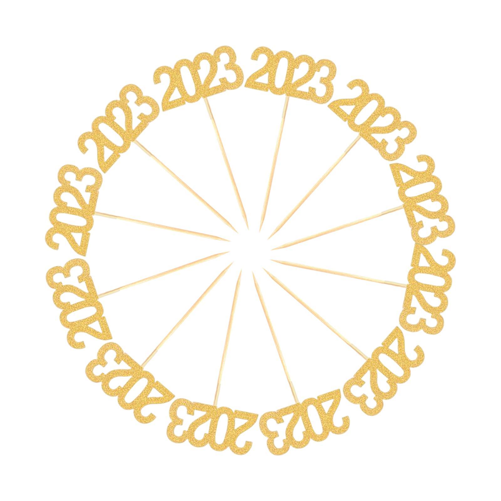 12Pcs 2023 Cupcake Topper Glitter for Party Decor Birthday Theme Supplies